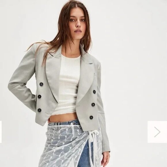 New Free People Betty Double-Breast Crop Blazer S Lined Houndstooth RFF10661 - Picture 2 of 11